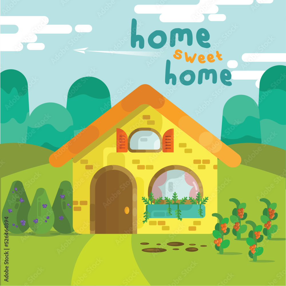 simple flat design house cute illustration for kids. simple flat design house cute illustration for kids.