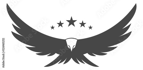 Bald eagle with five stars. Bird emblem. Vintage logo