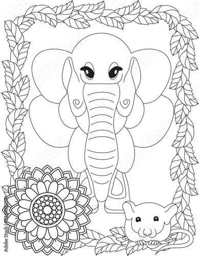 Fototapeta Naklejka Na Ścianę i Meble -  Funny Cartoon Elephant Coloring Page