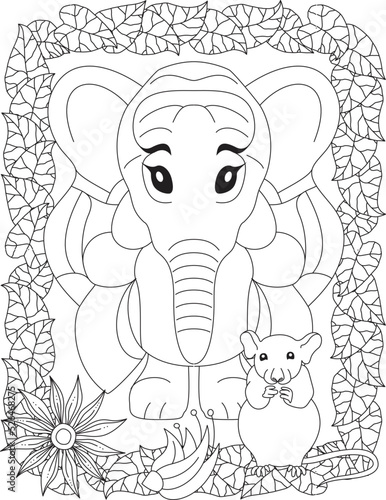 Fototapeta Naklejka Na Ścianę i Meble -  Funny Cartoon Elephant Coloring Page