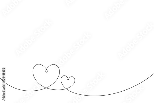 Abstract background. Hand drawn hearts, love symbol. Continuous line art. Vector illustration.