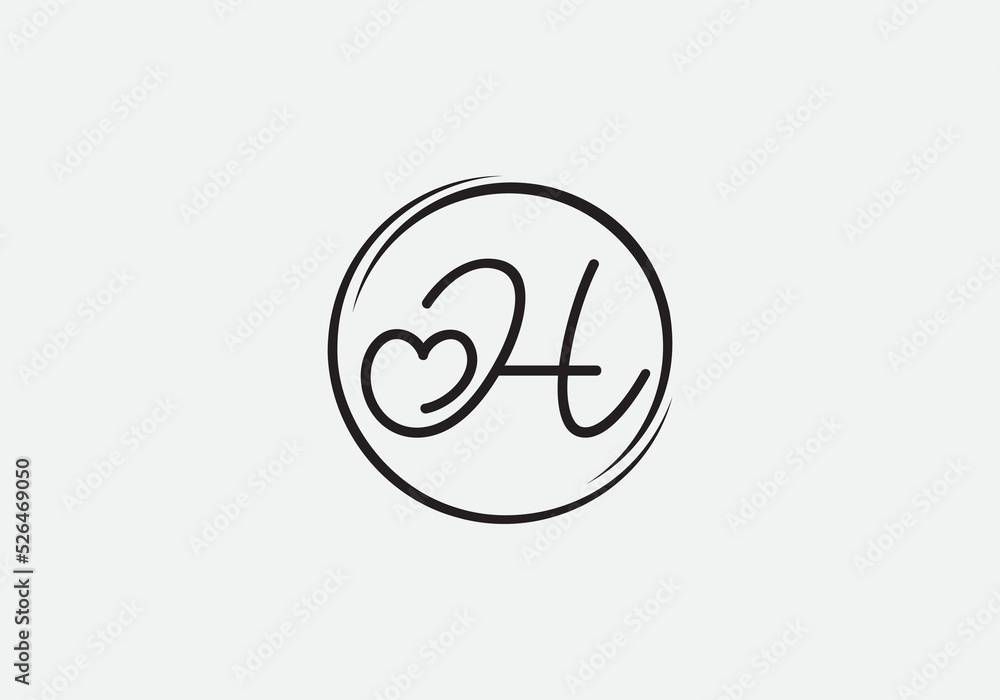 Love font logo design vector sign. Love and heart icon and symbol design vector with H