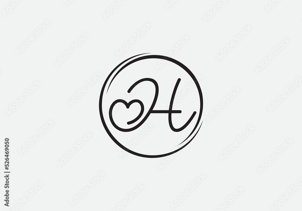 Love font logo design vector sign. Love and heart icon and symbol design vector with H Love font logo design vector sign. Love and heart icon and symbol design vector with H