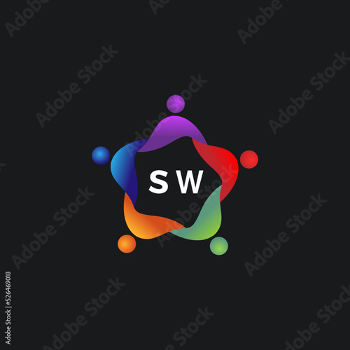 Initial letter SW Teamwork business people business id card icon vector template image