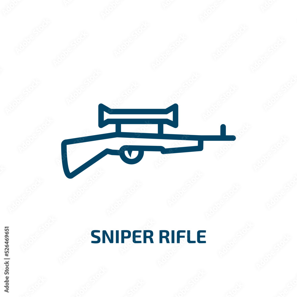 sniper rifle icon from army and war collection. Thin linear sniper rifle, gun, target outline icon isolated on white background. Line vector sniper rifle sign, symbol for web and mobile sniper rifle icon from army and war collection. Thin linear sniper rifle, gun, target outline icon isolated on white background. Line vector sniper rifle sign, symbol for web and mobile
