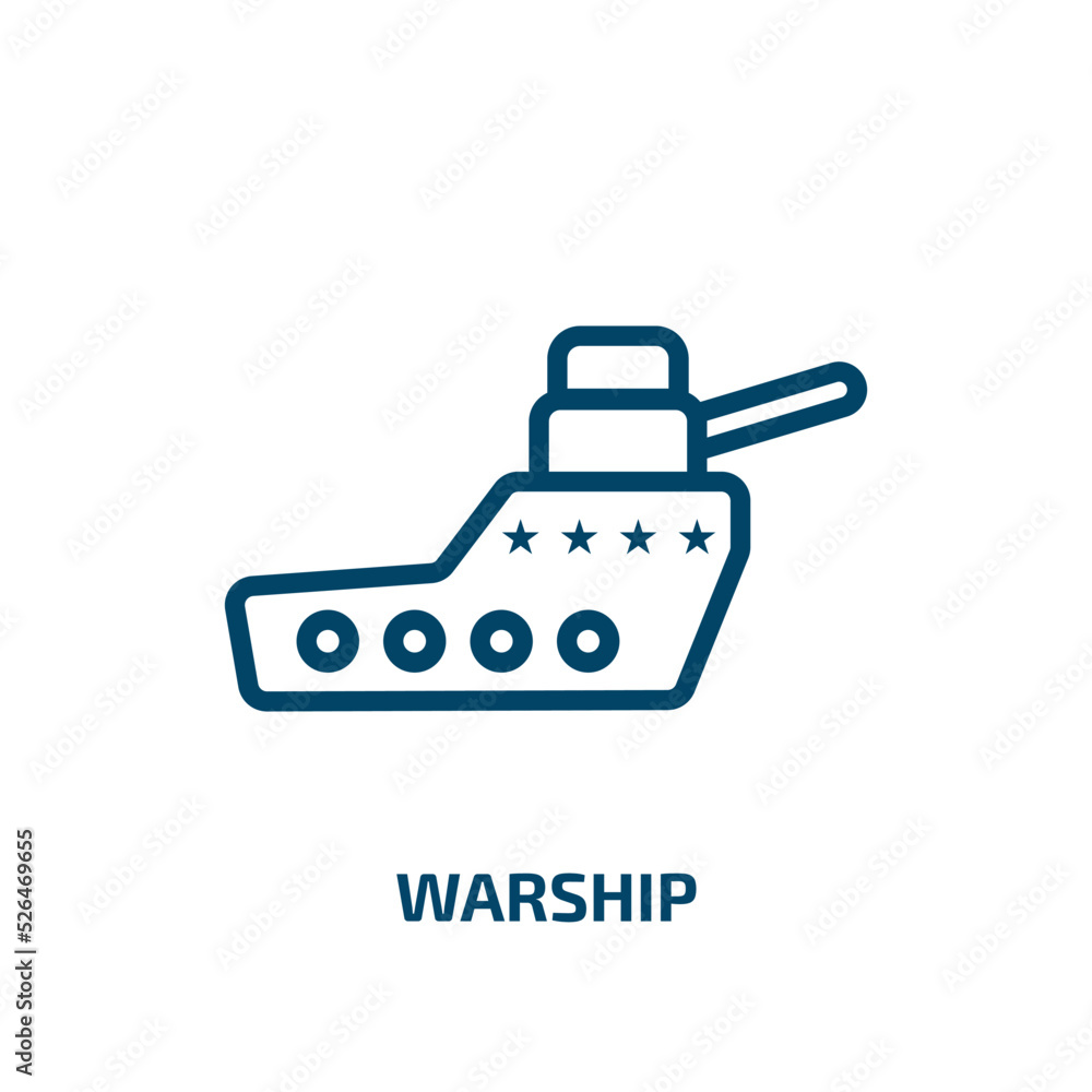 warship icon from army and war collection. Thin linear warship, ship, marine outline icon isolated on white background. Line vector warship sign, symbol for web and mobile warship icon from army and war collection. Thin linear warship, ship, marine outline icon isolated on white background. Line vector warship sign, symbol for web and mobile