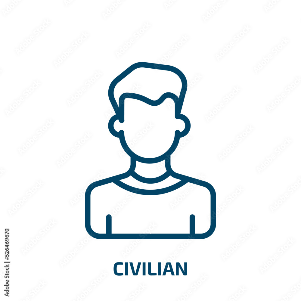 Fototapeta premium civilian icon from army and war collection. Thin linear civilian, military, war outline icon isolated on white background. Line vector civilian sign, symbol for web and mobile