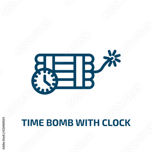 time bomb with clock icon from army and war collection. Thin linear time bomb with clock, bomb, clock outline icon isolated on white background. Line vector time bomb with clock sign, symbol for web