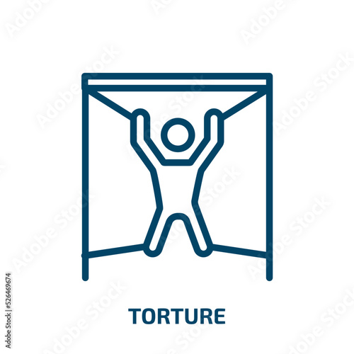 torture icon from army and war collection. Thin linear torture, danger, punishment outline icon isolated on white background. Line vector torture sign, symbol for web and mobile