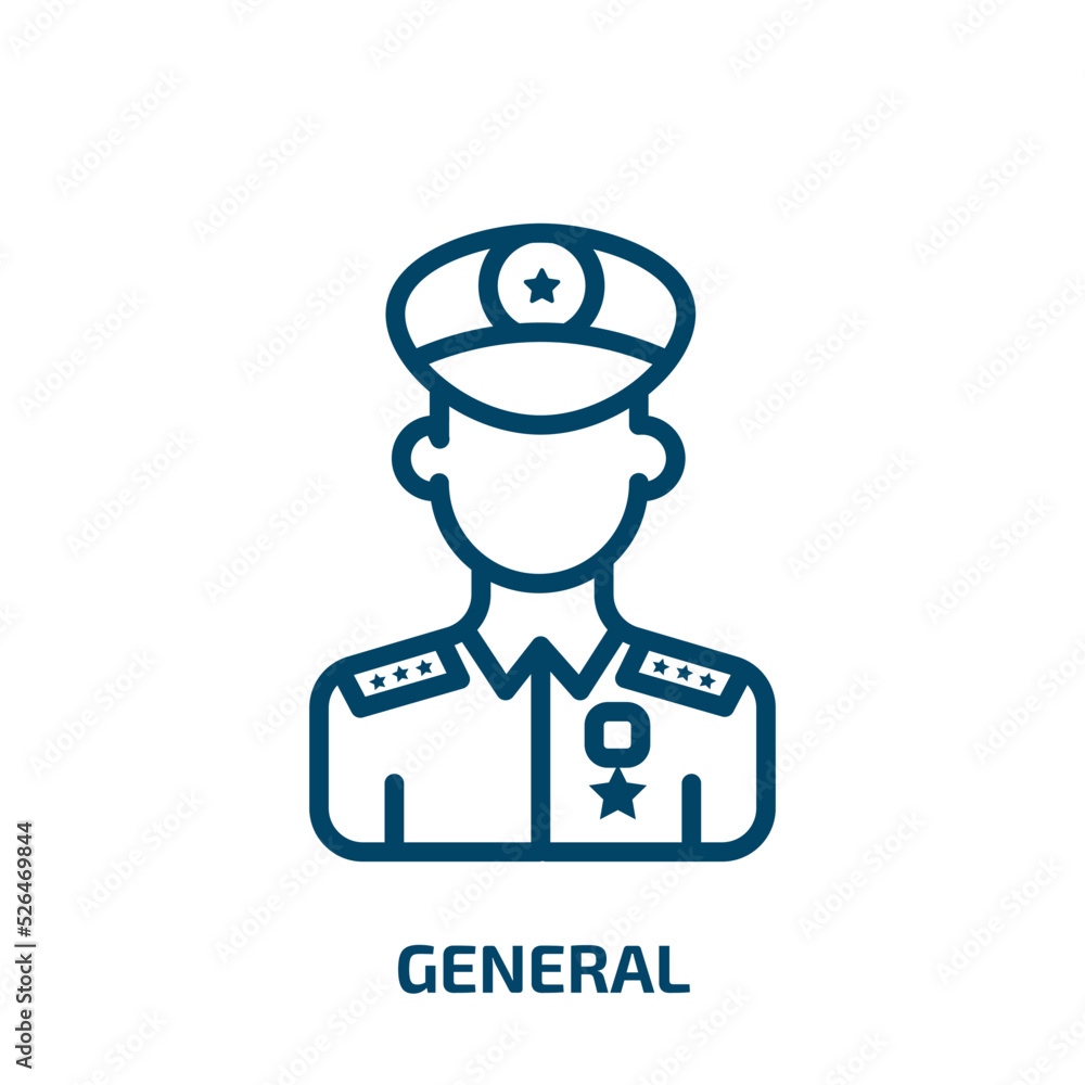 general icon from army and war collection. Thin linear general, business, technology outline icon isolated on white background. Line vector general sign, symbol for web and mobile