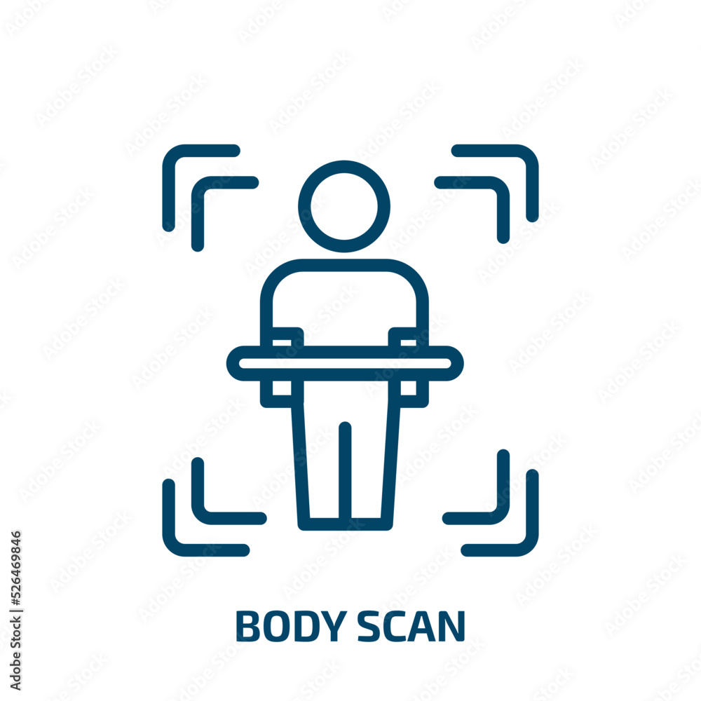 body scan icon from artificial intellegence and future technology collection. Thin linear body scan, medical, body outline icon isolated on white background. Line vector body scan sign, symbol for web body scan icon from artificial intellegence and future technology collection. Thin linear body scan, medical, body outline icon isolated on white background. Line vector body scan sign, symbol for web
