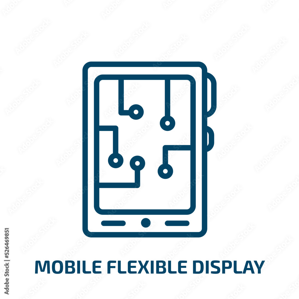 mobile flexible display icon from artificial intellegence and future technology collection. Thin linear mobile flexible display, screen, display outline icon isolated on white background. Line vector mobile flexible display icon from artificial intellegence and future technology collection. Thin linear mobile flexible display, screen, display outline icon isolated on white background. Line vector
