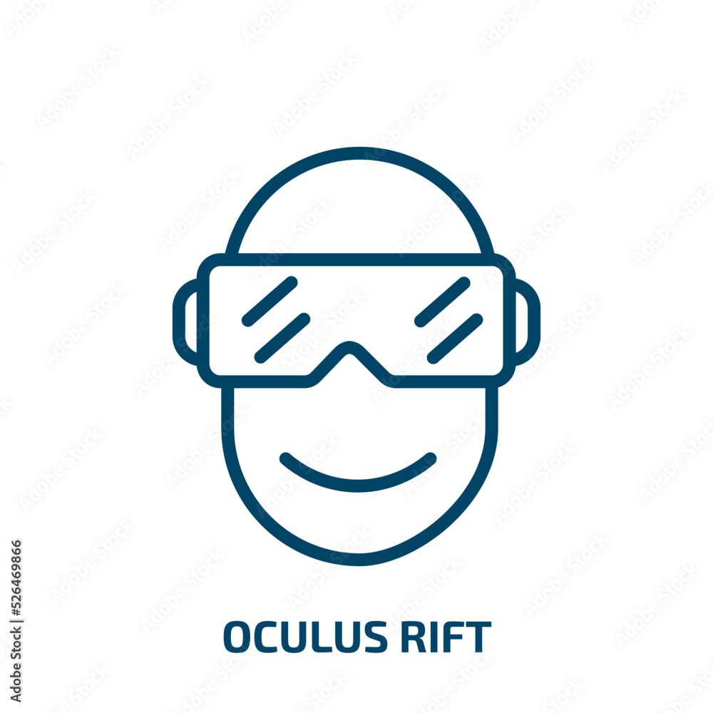 oculus rift icon from artificial intellegence and future technology collection. Thin linear oculus rift, reality, virtual outline icon isolated on white background. Line vector oculus rift sign, oculus rift icon from artificial intellegence and future technology collection. Thin linear oculus rift, reality, virtual outline icon isolated on white background. Line vector oculus rift sign,