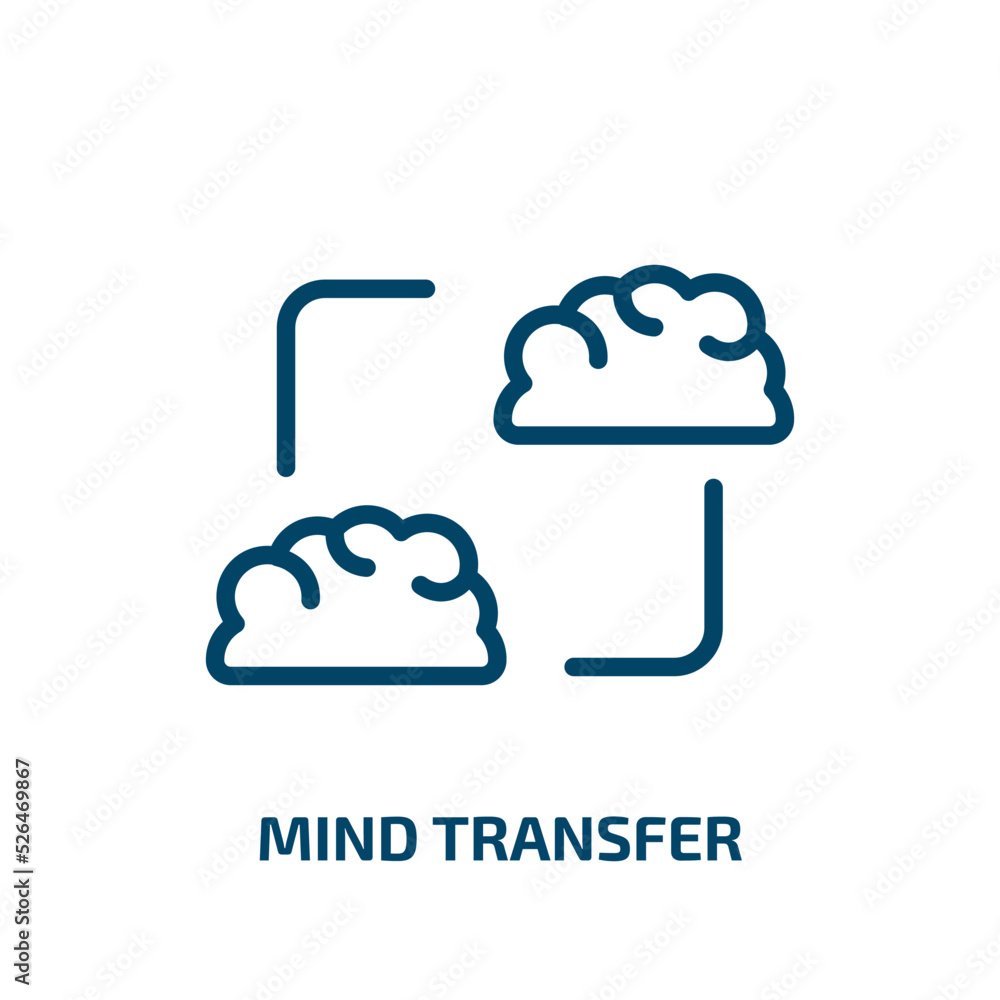 mind transfer icon from artificial intellegence and future technology collection. Thin linear mind transfer, mind, transfer outline icon isolated on white background. Line vector mind transfer sign,