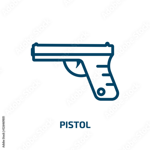 pistol icon from army and war collection. Thin linear pistol  gun  police outline icon isolated on white background. Line vector pistol sign  symbol for web and mobile