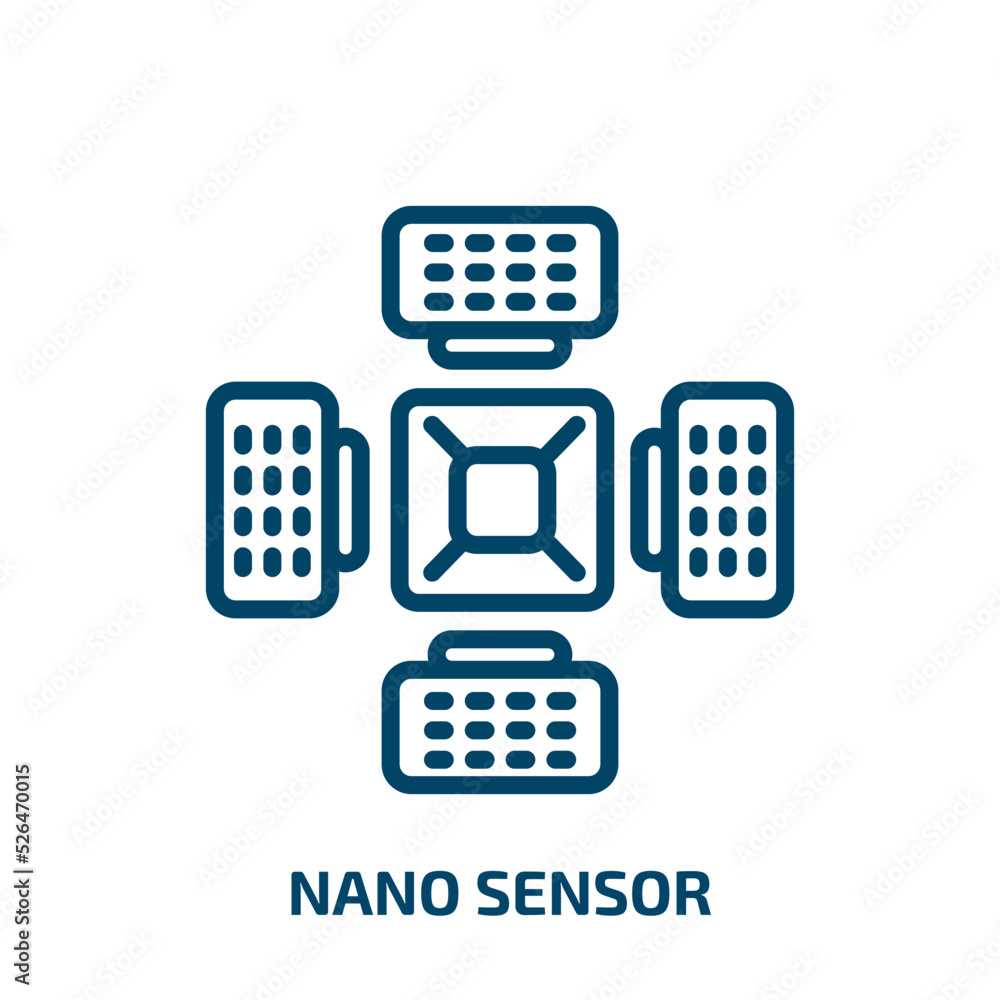 nano sensor icon from artificial intellegence and future technology collection. Thin linear nano sensor, nano, science outline icon isolated on white background. Line vector nano sensor sign, symbol nano sensor icon from artificial intellegence and future technology collection. Thin linear nano sensor, nano, science outline icon isolated on white background. Line vector nano sensor sign, symbol