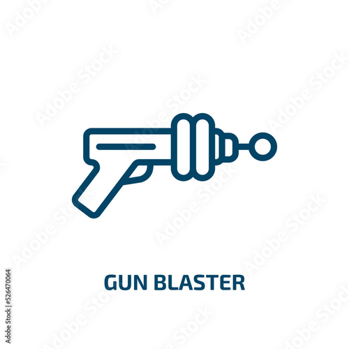 gun blaster icon from astronomy collection. Thin linear gun blaster, gun, weapon outline icon isolated on white background. Line vector gun blaster sign, symbol for web and mobile