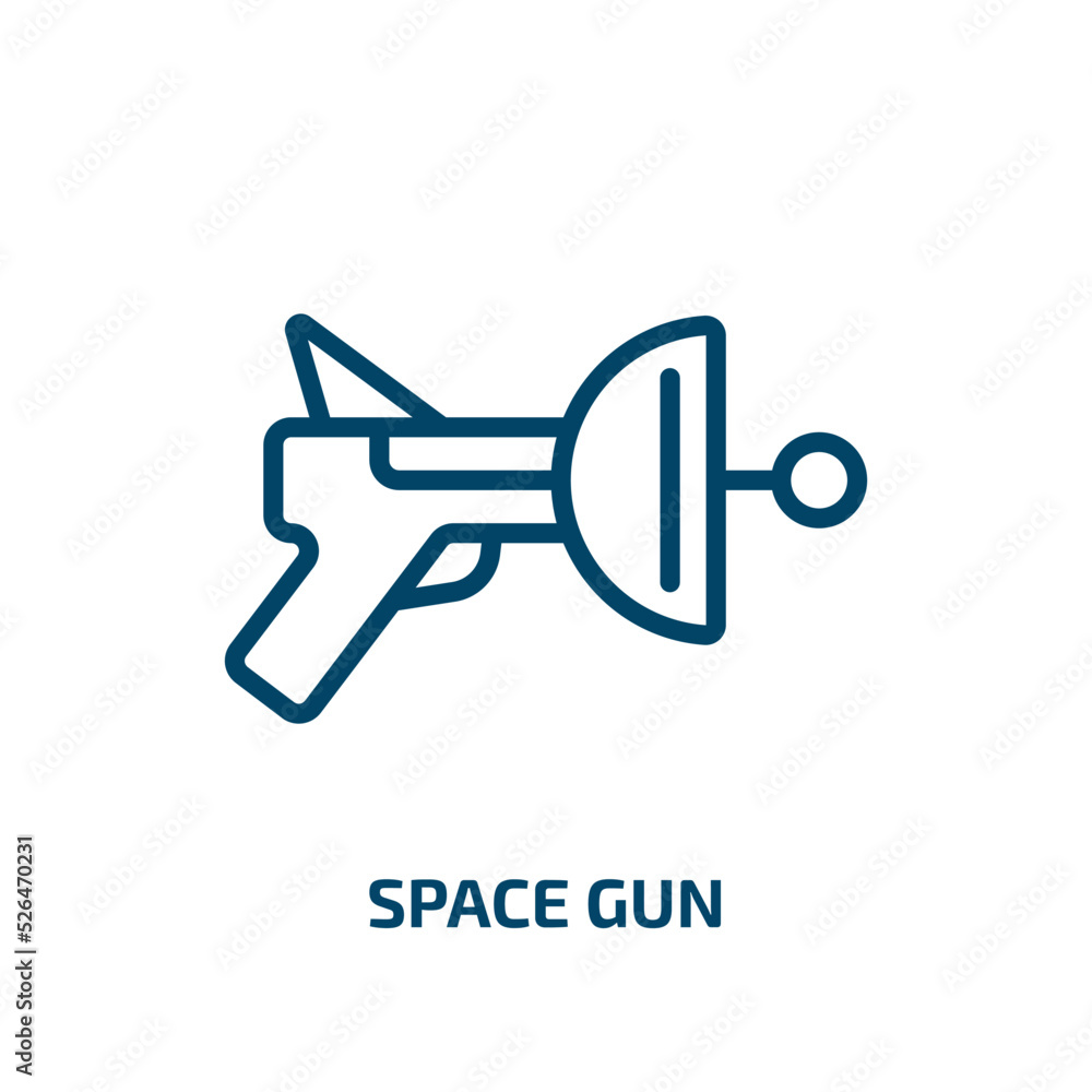 space gun icon from astronomy collection. Thin linear space gun, gun, weapon outline icon isolated on white background. Line vector space gun sign, symbol for web and mobile