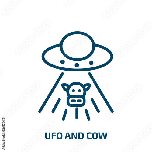 ufo and cow icon from astronomy collection. Thin linear ufo and cow, cow, spaceship outline icon isolated on white background. Line vector ufo and cow sign, symbol for web and mobile