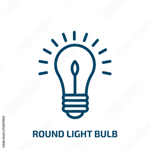 round light bulb icon from business collection. Thin linear round light bulb, bulb, light outline icon isolated on white background. Line vector round light bulb sign, symbol for web and mobile