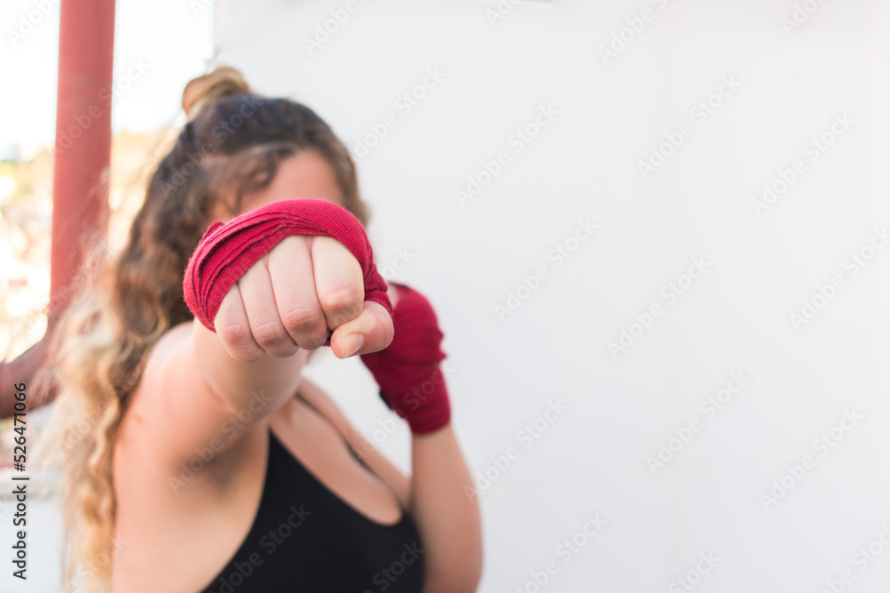 Pregnant girl latin makes fighting gesture in horizontal. Pregnant girl latin makes fighting gesture in horizontal.