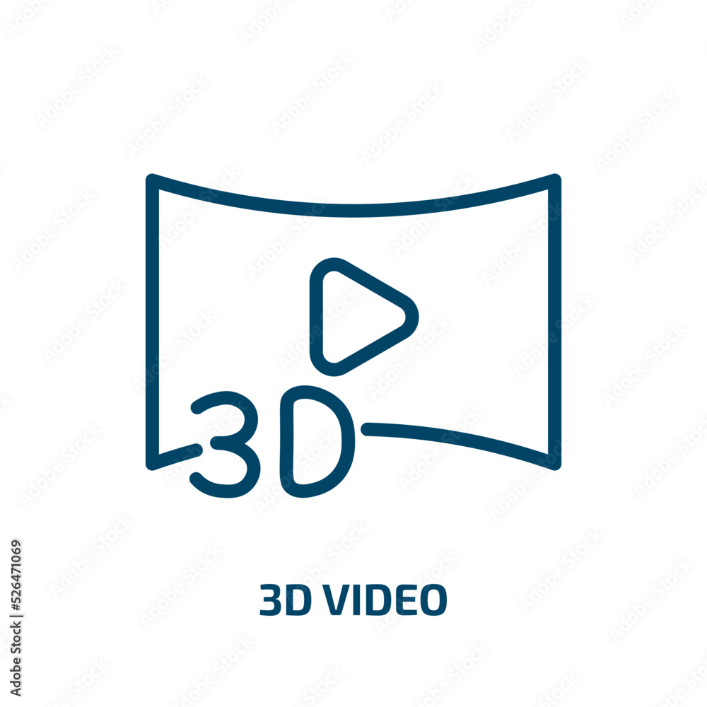 3d video icon from cinema collection. Thin linear 3d video, movie, video outline icon isolated on white background. Line vector 3d video sign, symbol for web and mobile 3d video icon from cinema collection. Thin linear 3d video, movie, video outline icon isolated on white background. Line vector 3d video sign, symbol for web and mobile