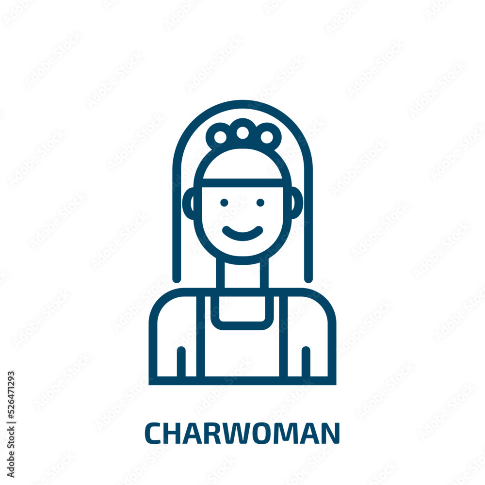 charwoman icon from cleaning collection. Thin linear charwoman, maid, housekeeping outline icon isolated on white background. Line vector charwoman sign, symbol for web and mobile