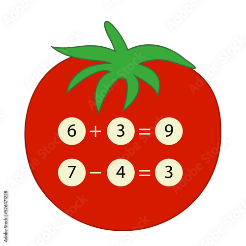 Education game for children fun addition by counting cartoon vegetable tomato pictures worksheet
