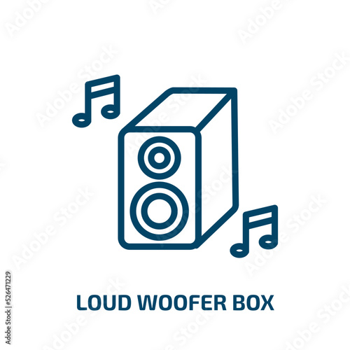 loud woofer box icon from cinema collection. Thin linear loud woofer box, entertainment, sound outline icon isolated on white background. Line vector loud woofer box sign, symbol for web and mobile
