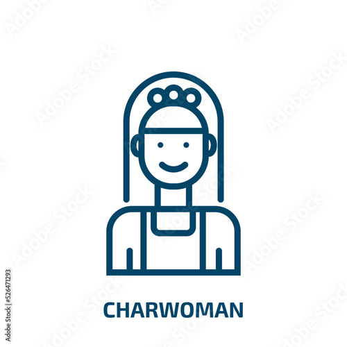 charwoman icon from cleaning collection. Thin linear charwoman, maid, housekeeping outline icon isolated on white background. Line vector charwoman sign, symbol for web and mobile