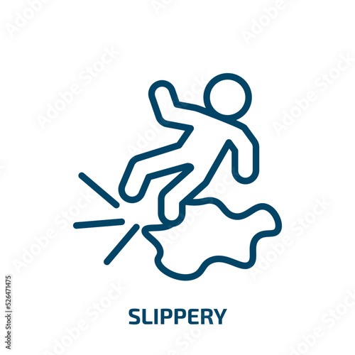 slippery icon from cleaning collection. Thin linear slippery, danger, safety outline icon isolated on white background. Line vector slippery sign, symbol for web and mobile