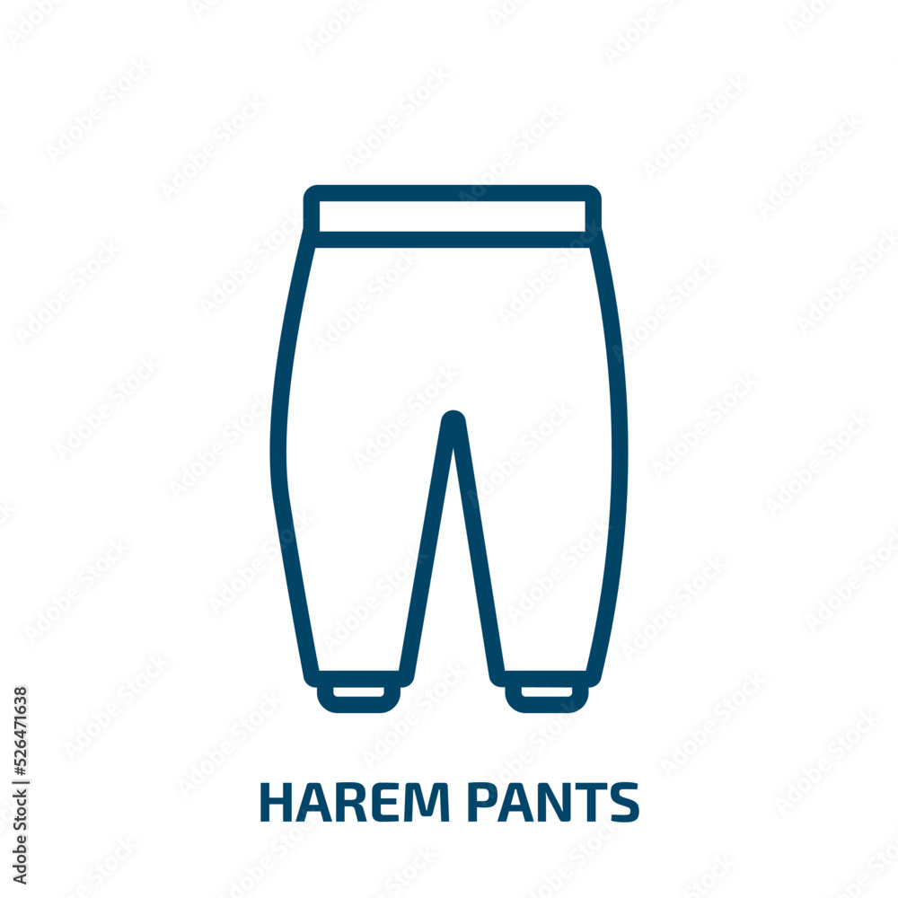 harem pants icon from clothes collection. Thin linear harem pants, pants, fashion outline icon isolated on white background. Line vector harem pants sign, symbol for web and mobile harem pants icon from clothes collection. Thin linear harem pants, pants, fashion outline icon isolated on white background. Line vector harem pants sign, symbol for web and mobile