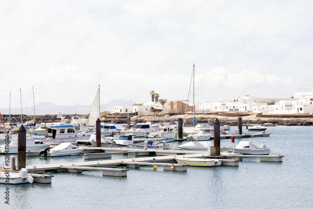 Panorama of Caleta de Sebo Port on La Graciosa Island, Canary Islands