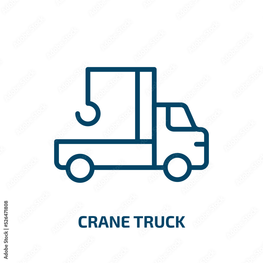 crane truck icon from construction collection. Thin linear crane truck, crane, truck outline icon isolated on white background. Line vector crane truck sign, symbol for web and mobile