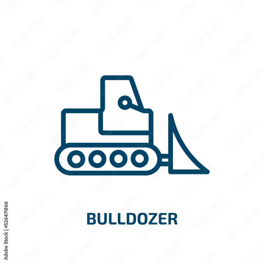 bulldozer icon from construction collection. Thin linear bulldozer, truck, vehicle outline icon isolated on white background. Line vector bulldozer sign, symbol for web and mobile