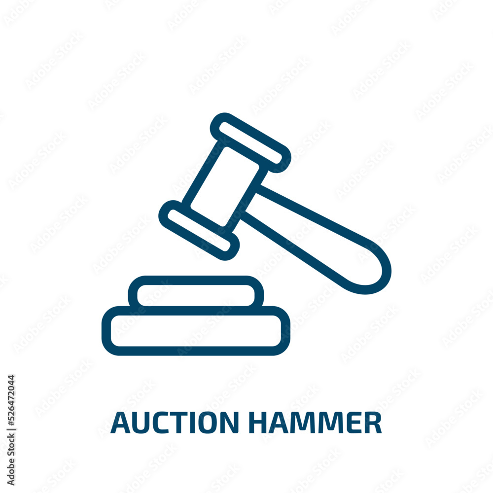 auction hammer icon from cryptocurrency collection. Thin linear auction hammer, auction, judgement outline icon isolated on white background. Line vector auction hammer sign, symbol for web and mobile