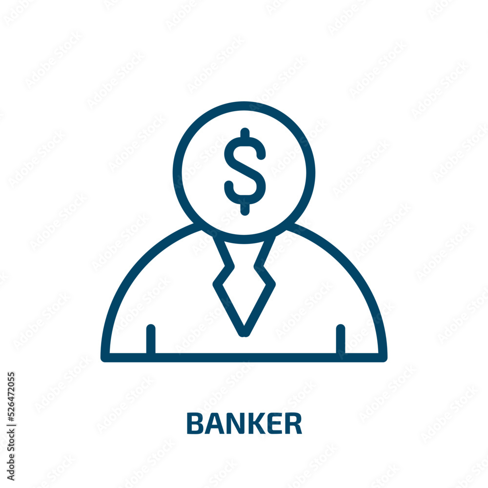 banker icon from cryptocurrency collection. Thin linear banker, manager, employee outline icon isolated on white background. Line vector banker sign, symbol for web and mobile banker icon from cryptocurrency collection. Thin linear banker, manager, employee outline icon isolated on white background. Line vector banker sign, symbol for web and mobile