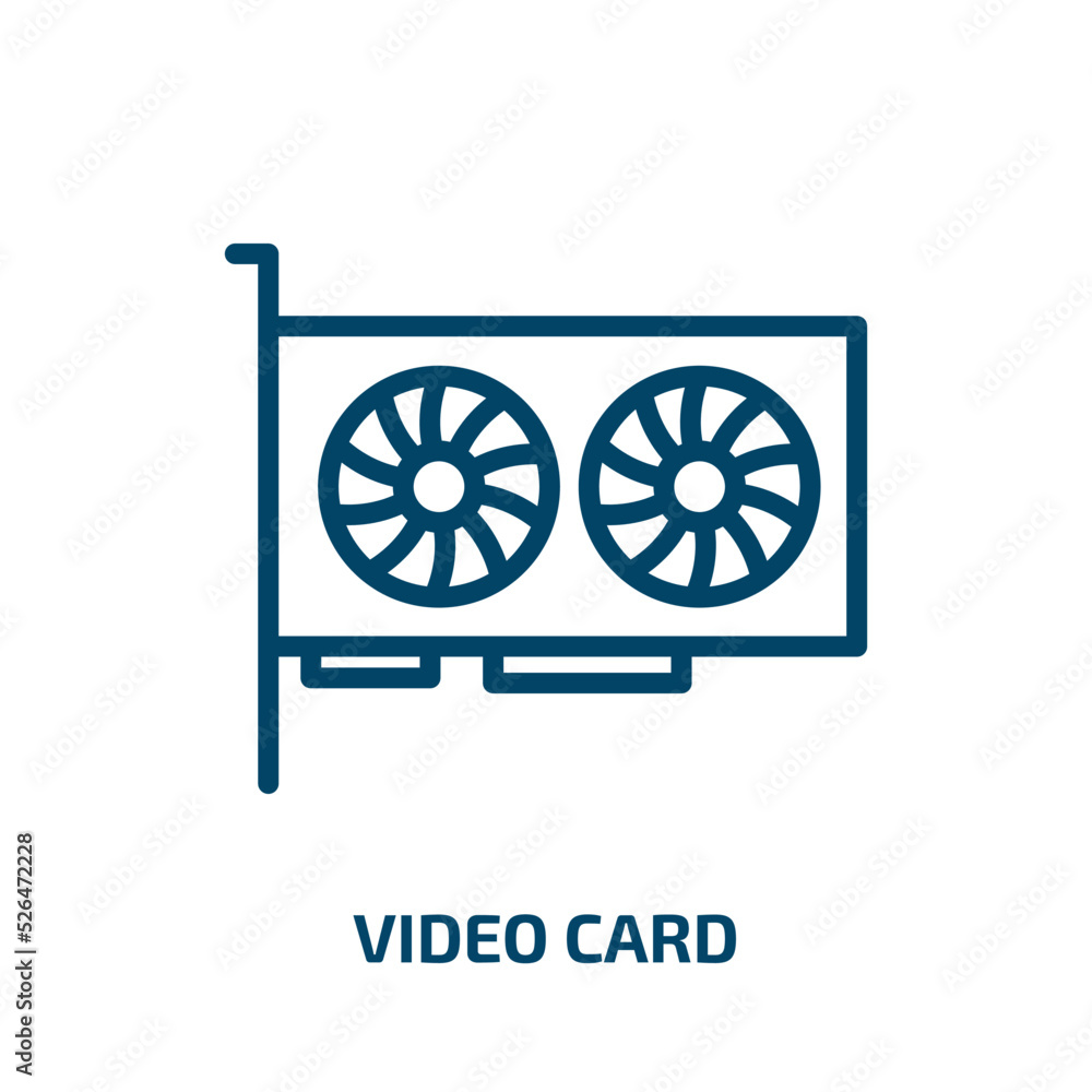 video card icon from cryptocurrency collection. Thin linear video card, internet, digital outline icon isolated on white background. Line vector video card sign, symbol for web and mobile