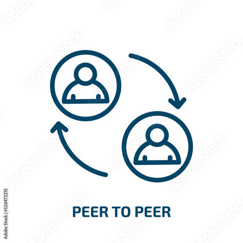 peer to peer icon from cryptocurrency collection. Thin linear peer to peer, peer, currency outline icon isolated on white background. Line vector peer to peer sign, symbol for web and mobile