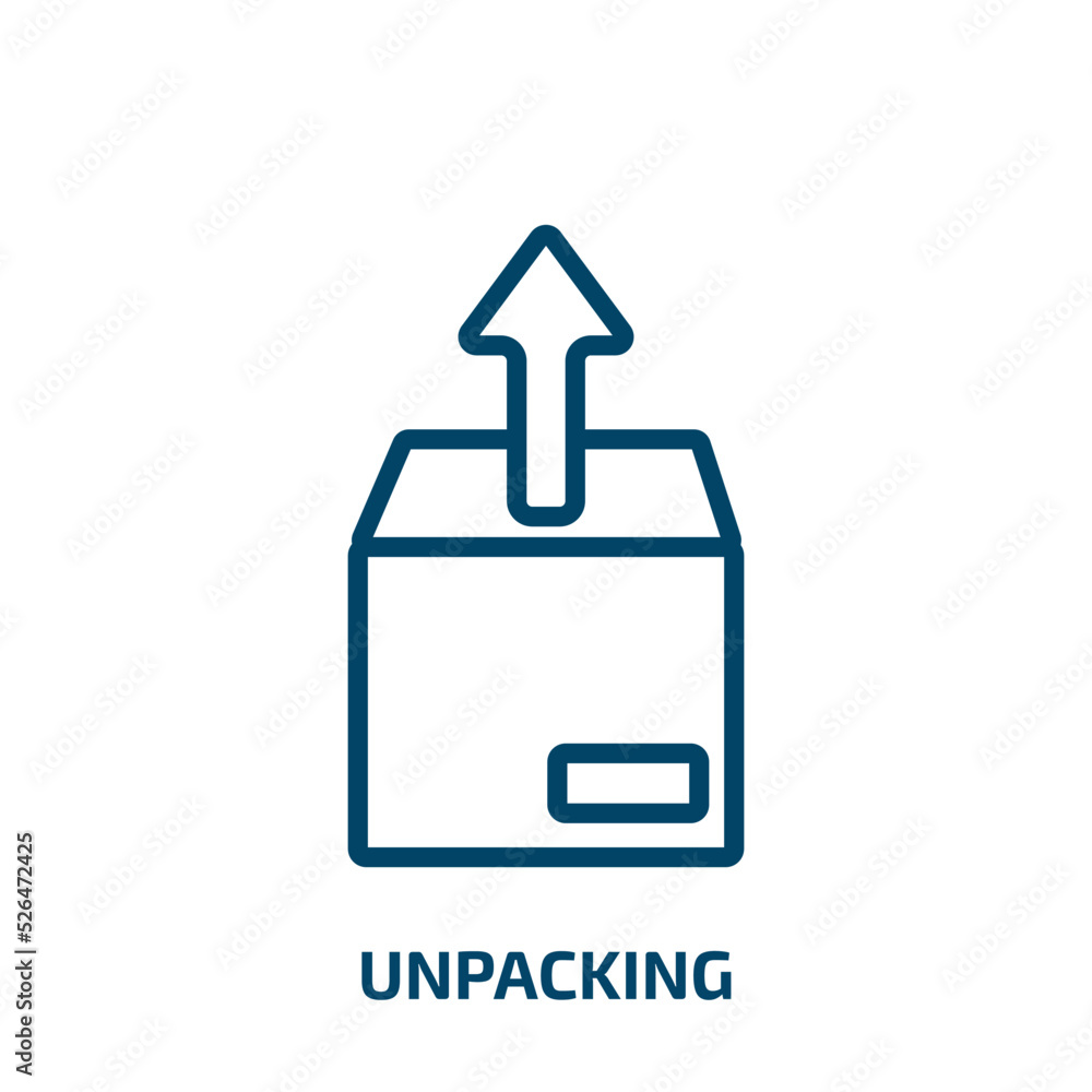 unpacking icon from delivery and logistic collection. Thin linear unpacking, unpack, type outline icon isolated on white background. Line vector unpacking sign, symbol for web and mobile unpacking icon from delivery and logistic collection. Thin linear unpacking, unpack, type outline icon isolated on white background. Line vector unpacking sign, symbol for web and mobile