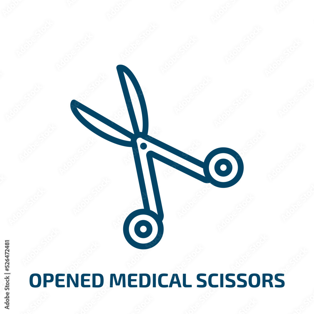 opened medical scissors icon from medical collection. Thin linear opened medical scissors, medical, tool outline icon isolated on white background. Line vector opened medical scissors sign, symbol for