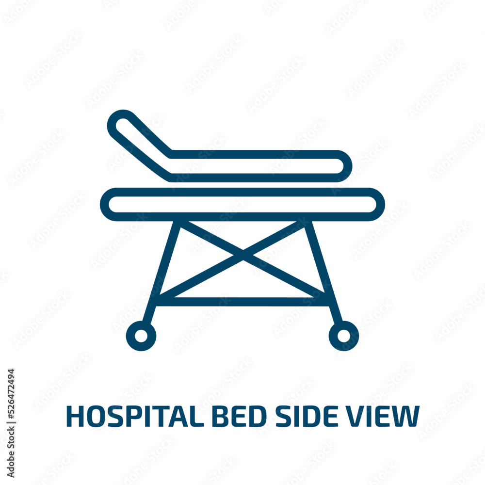 hospital bed side view icon from medical collection. Thin linear hospital bed side view, bed, view outline icon isolated on white background. Line vector hospital bed side view sign, symbol for web hospital bed side view icon from medical collection. Thin linear hospital bed side view, bed, view outline icon isolated on white background. Line vector hospital bed side view sign, symbol for web