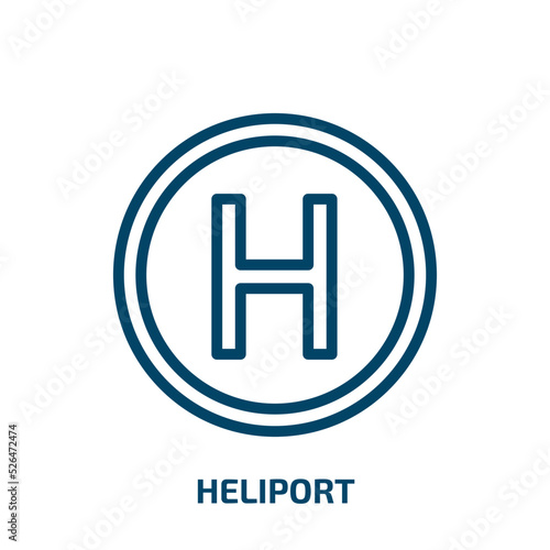 heliport icon from medical collection. Thin linear heliport, landing, business outline icon isolated on white background. Line vector heliport sign, symbol for web and mobile photo