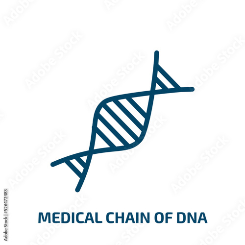 medical chain of dna icon from medical collection. Thin linear medical chain of dna, biotechnology, simple outline icon isolated on white background. Line vector medical chain of dna sign, symbol for