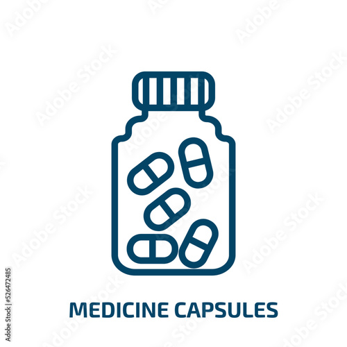 medicine capsules icon from medical collection. Thin linear medicine capsules, capsule, pill outline icon isolated on white background. Line vector medicine capsules sign, symbol for web and mobile