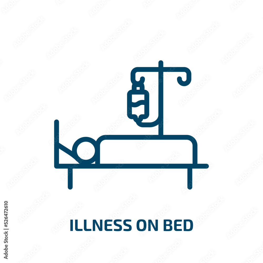 illness on bed icon from medical collection. Thin linear illness on bed, medical, sick outline icon isolated on white background. Line vector illness on bed sign, symbol for web and mobile illness on bed icon from medical collection. Thin linear illness on bed, medical, sick outline icon isolated on white background. Line vector illness on bed sign, symbol for web and mobile