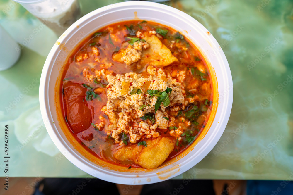 Bun Rieu Cua, Crab paste vermicelli soup with minced shrimp, tofu, tomato, shrimp paste, Vietnamese food