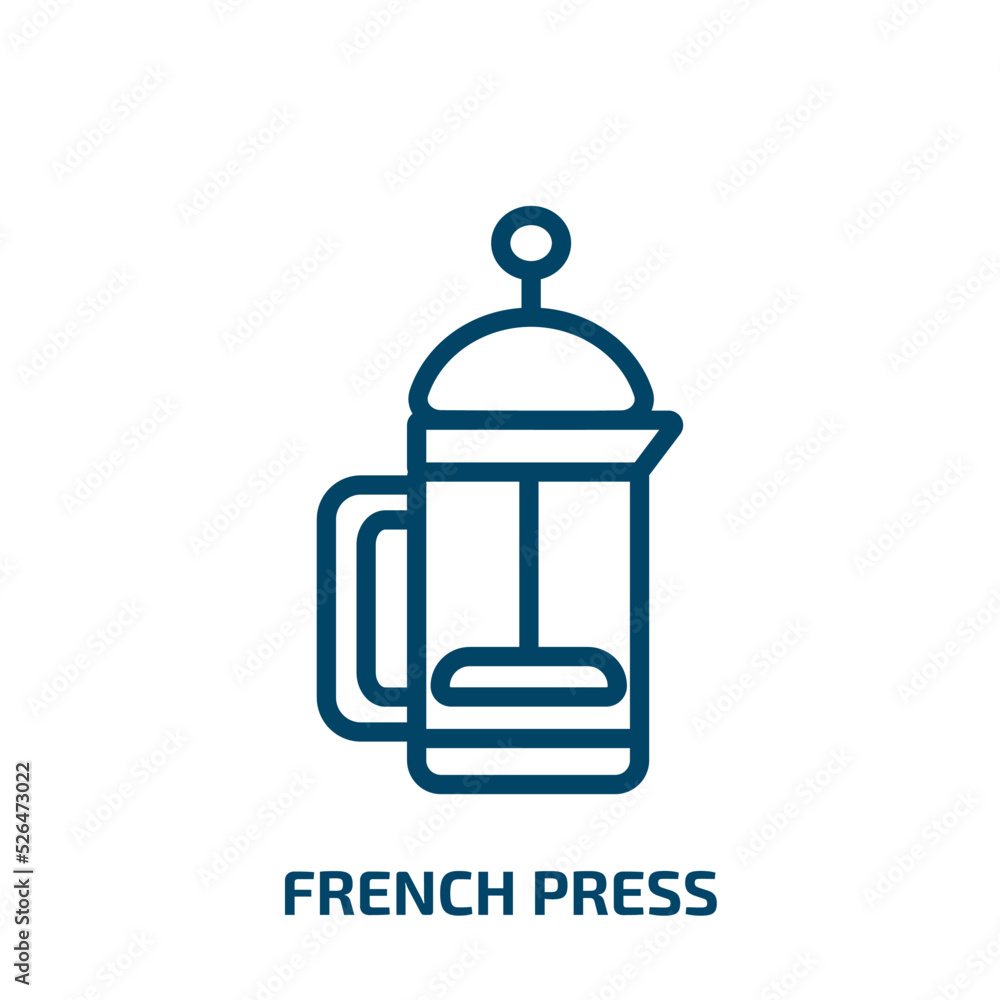 french press icon from drinks collection. Thin linear french press, glass, drink outline icon isolated on white background. Line vector french press sign, symbol for web and mobile french press icon from drinks collection. Thin linear french press, glass, drink outline icon isolated on white background. Line vector french press sign, symbol for web and mobile