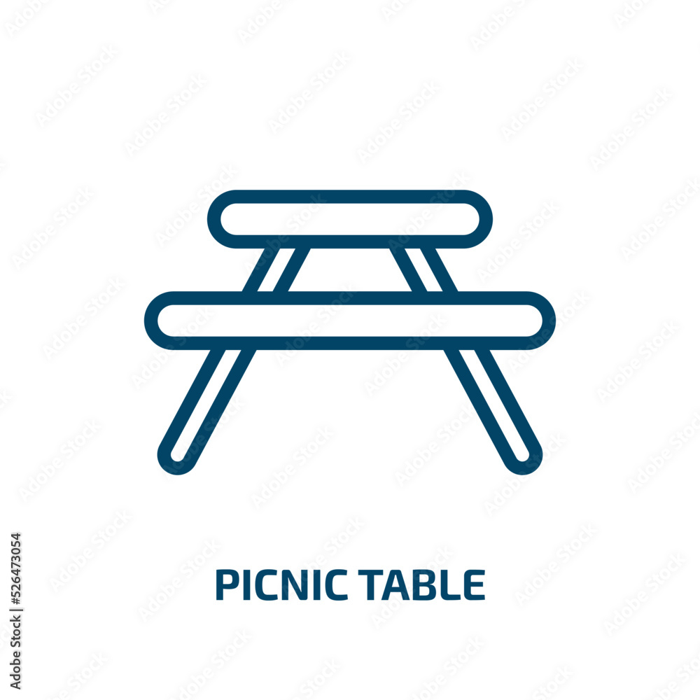 picnic table icon from drinks collection. Thin linear picnic table, picnic, summer outline icon isolated on white background. Line vector picnic table sign, symbol for web and mobile picnic table icon from drinks collection. Thin linear picnic table, picnic, summer outline icon isolated on white background. Line vector picnic table sign, symbol for web and mobile