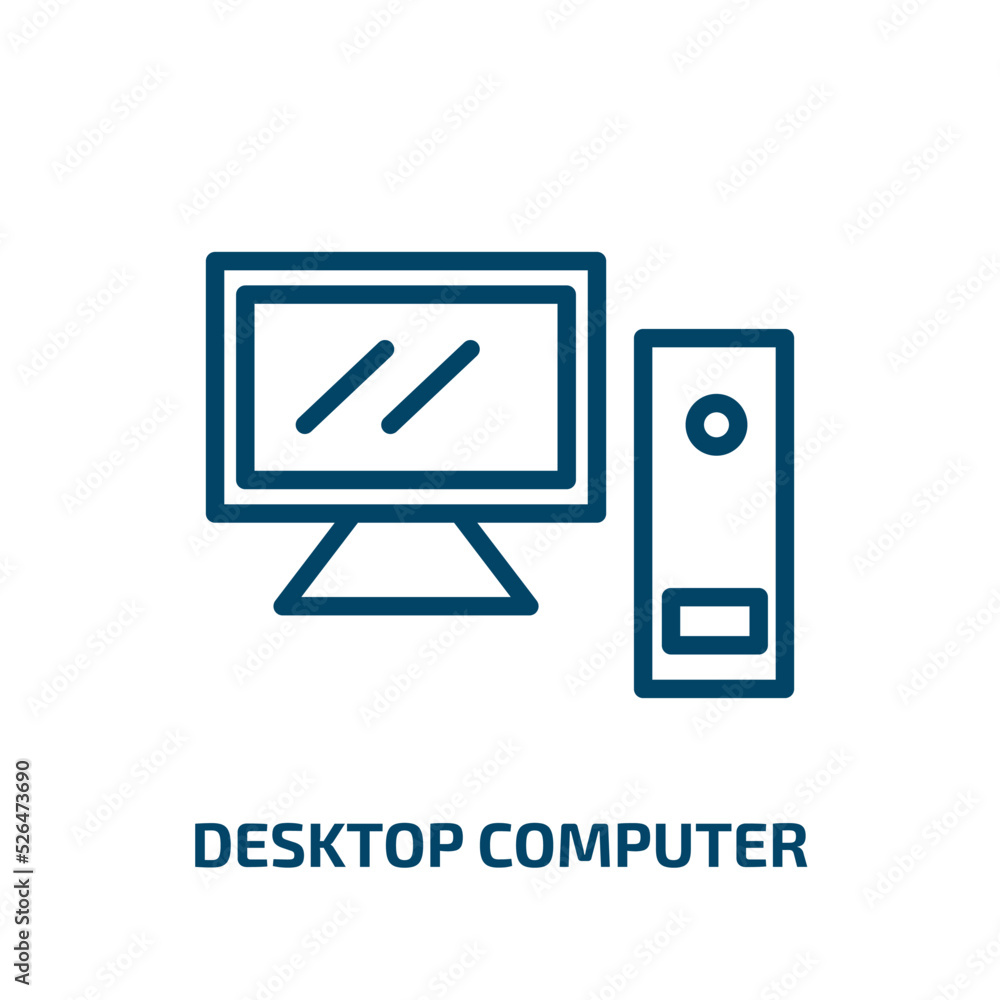 desktop computer icon from electronic devices collection. Thin linear desktop computer, laptop, computer outline icon isolated on white background. Line vector desktop computer sign, symbol for web desktop computer icon from electronic devices collection. Thin linear desktop computer, laptop, computer outline icon isolated on white background. Line vector desktop computer sign, symbol for web